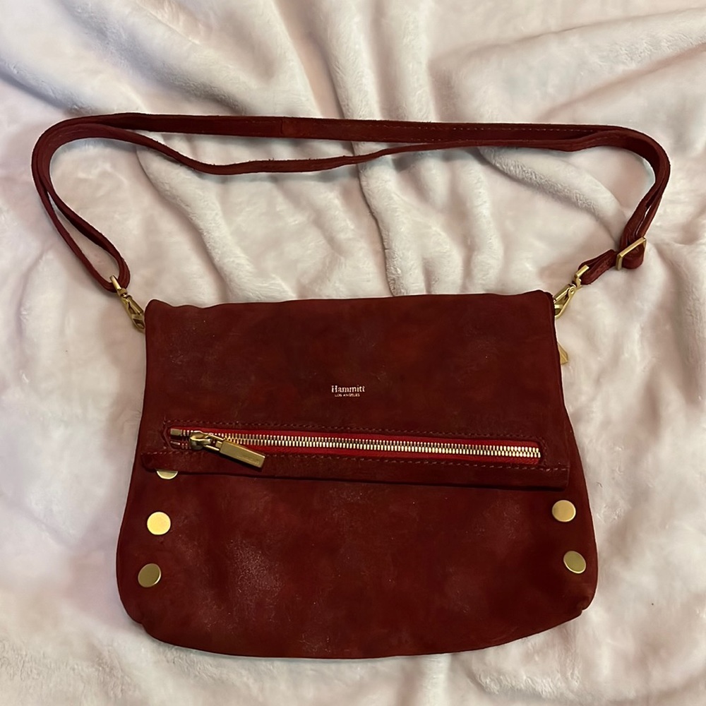 Hammitt small VIP Red suede with gold hardware